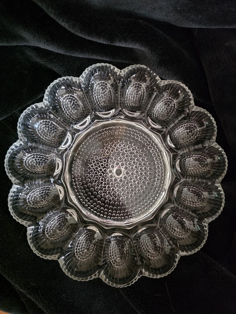 Vintage Indiana Glass Clear Hobnail Deviled Egg Plate Serving Platter 11”